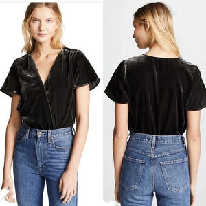 New Splendid Velvet Surplice Top Short Sleeve wrap top flutter holiday velour